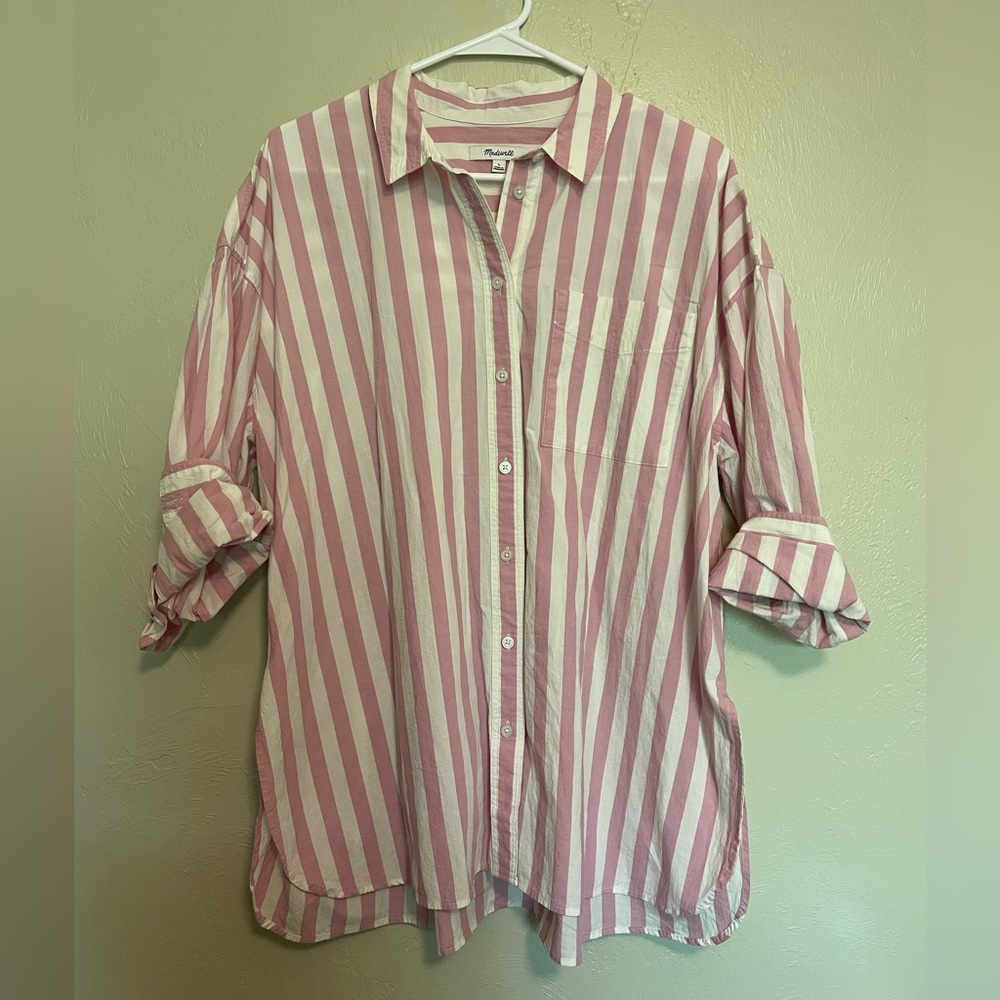 Madewell Pink and White Striped Button Down Shirt